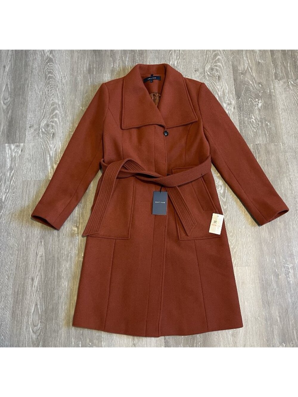 Cole Haan NEW Women's Belted Coat Wool Jacket In Rust Size 10